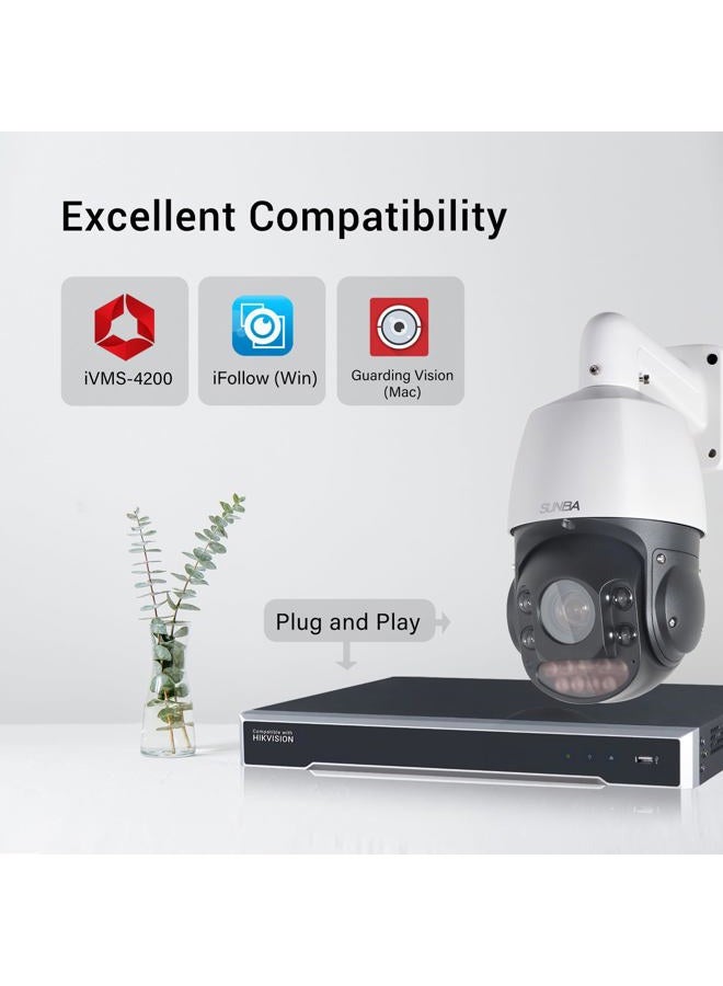 SUNBA Auto Tracking PTZ Camera IP PoE+ Outdoor, RTMP YouTube Broadcasting, Starlight 1080p 25x Optical Zoom, Live Streaming Dome, Night Vision up to 1000ft (Illuminati) Compatible for Hikvision - Image 2