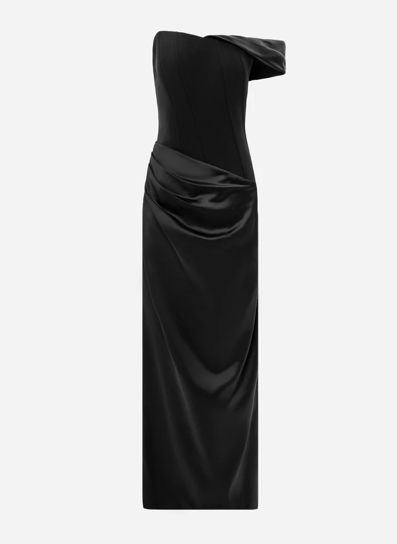 Lichi Maxi dress with open shoulders and side seam gathers