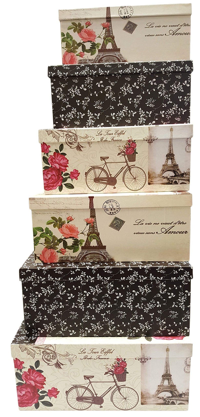 ALEF Paris Extra Large Nesting Storage Boxes - Set of 6 - Sturdy Cardboard, Décor & Gift Giving - 6 Box Sizes, Polka Dot - Image 1