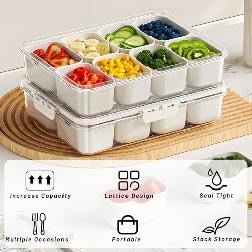 WETRBWEH Snack Box Container with Insulated Cooler Bag, Divided Serving Tray with Lid and Handle Beach Essentials, Snackle Box Veggie Fruit Tray with 8 Compartments & 8 Forks & 2 Spoon - Image 5