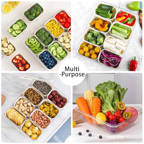 WETRBWEH Snack Box Container with Insulated Cooler Bag, Divided Serving Tray with Lid and Handle Beach Essentials, Snackle Box Veggie Fruit Tray with 8 Compartments & 8 Forks & 2 Spoon - Image 4