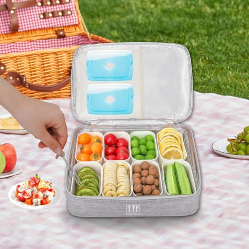 WETRBWEH Snack Box Container with Insulated Cooler Bag, Divided Serving Tray with Lid and Handle Beach Essentials, Snackle Box Veggie Fruit Tray with 8 Compartments & 8 Forks & 2 Spoon - Image 3