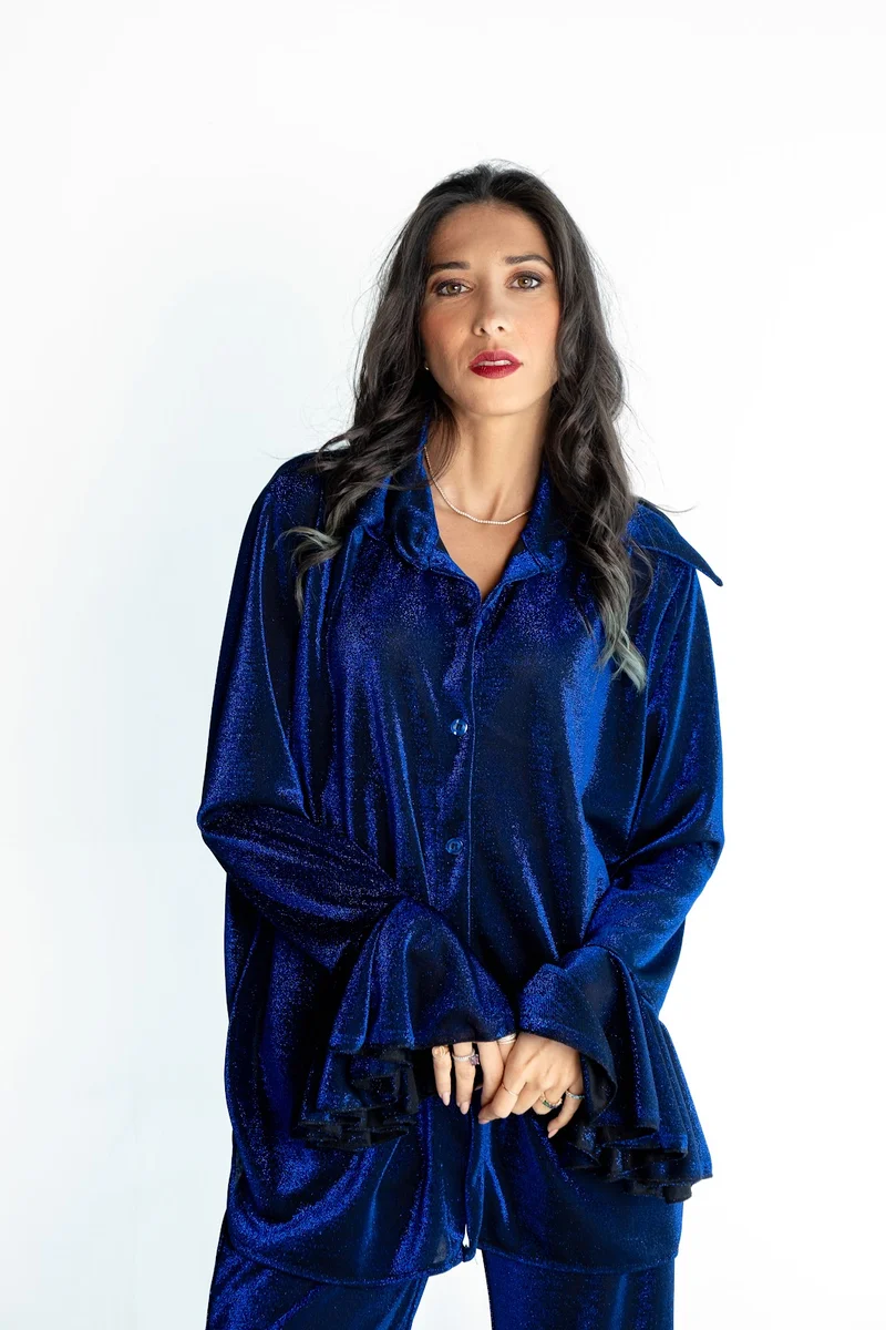 عباءات ريم Blue Lycra Glitter Set
