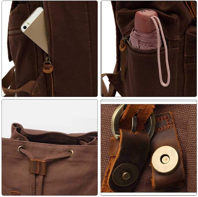 AUGUR High Capacity Canvas Vintage Backpack - for Camping Hiking Travel 12-17" Laptop - Image 2