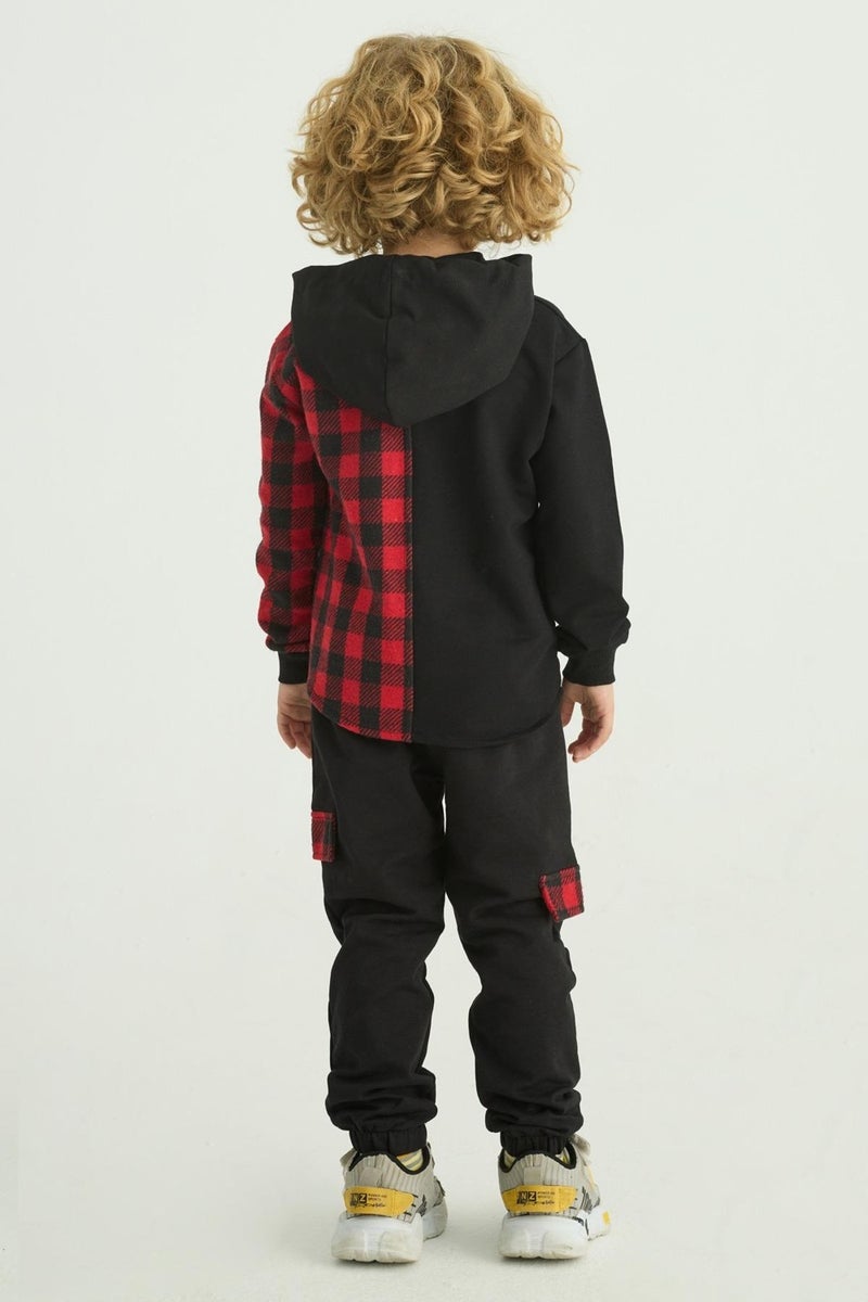 Zepkids Boy Plaid Pocket Hooded Tracksuit Set  - Image 4
