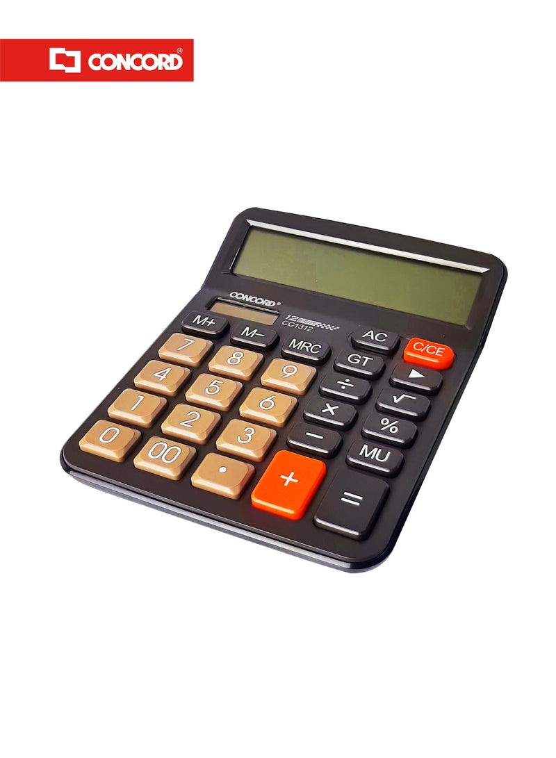 كونكورد آلة حاسبة إلكترونية مكتبية CC1312، 12 رقم، طاقة مزدوجة، شاشة LCD كبيرة، أزرار ناعمة - Image 2
