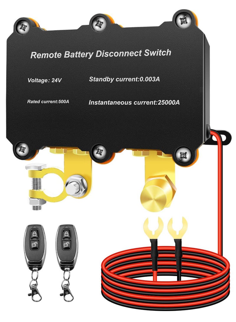 Intelligent 24V 500A Remote Battery Disconnect Switch for Cars, Trucks, RVs, and Boats, Anti-Theft Kill Switch with 2 Wireless Remotes for Ultimate Security - Image 1
