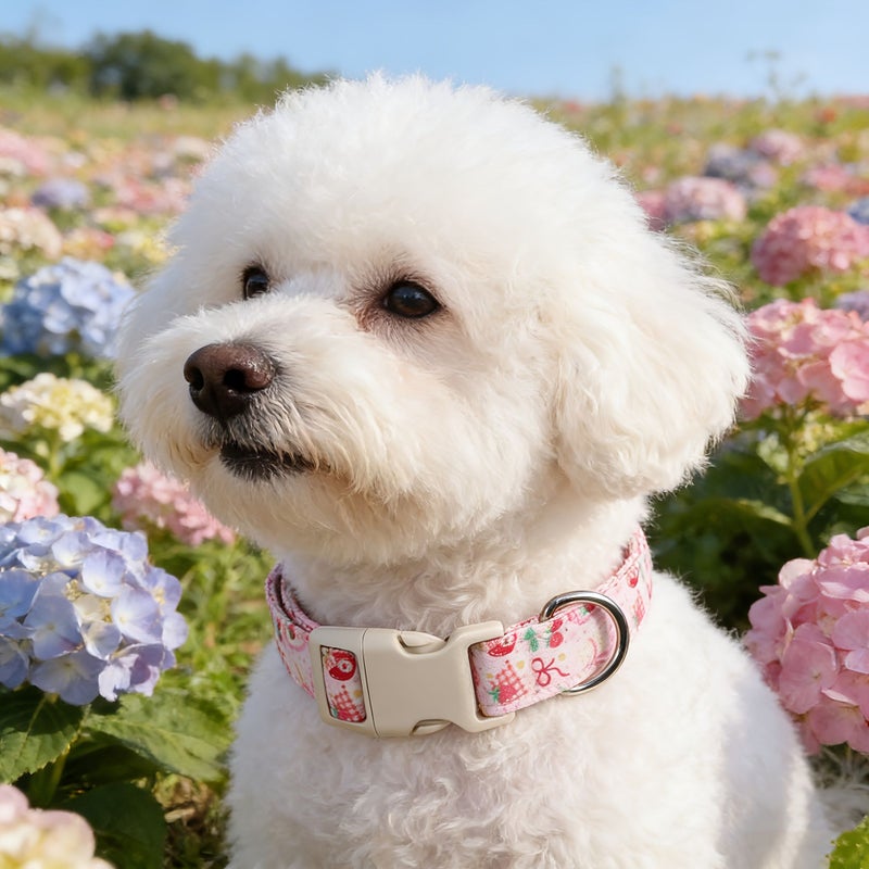 Pink Strawberry Bow Pet Collar for Cats and Dogs with Leash Adjustable L Size - Image 4