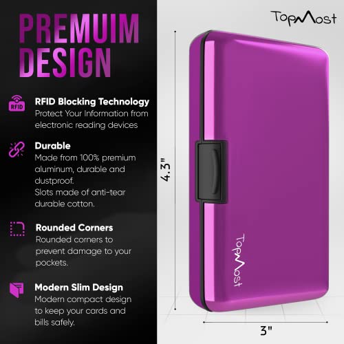 TopMost Aluminum Wallet, Card Case Wallet, Metal RFID Credit Card Holder for Men & Women, 6 Cotton Slots for 12 Cards And Bills, Rfd Protective (Purple) - Image 2