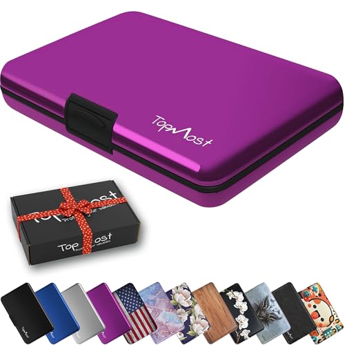 TopMost Aluminum Wallet, Card Case Wallet, Metal RFID Credit Card Holder for Men & Women, 6 Cotton Slots for 12 Cards And Bills, Rfd Protective (Purple) - Image 1