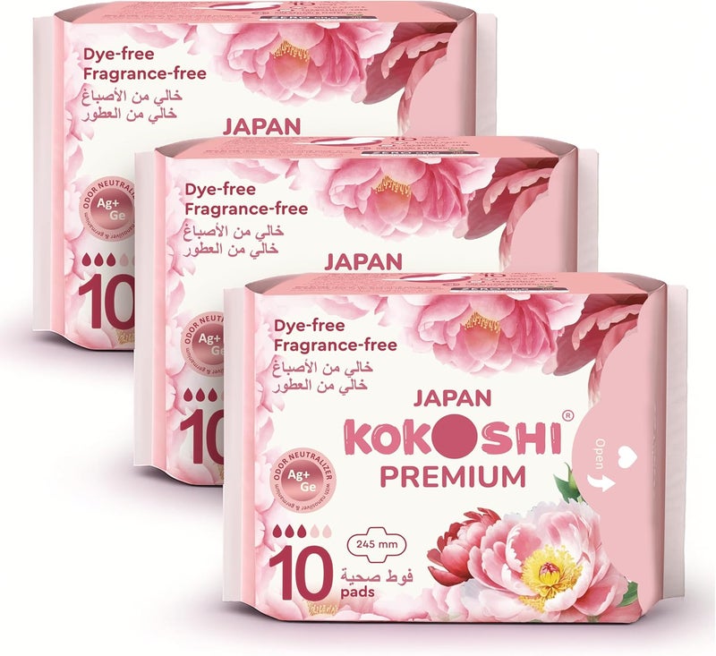 Kokoshi Premium Sanitary Pads for Women – 245mm, 30 Count | Ultra-Soft, Hypoallergenic, Ultra-Thin, High Absorbency | Day Use Pads for Comfort & Freshness - Image 1