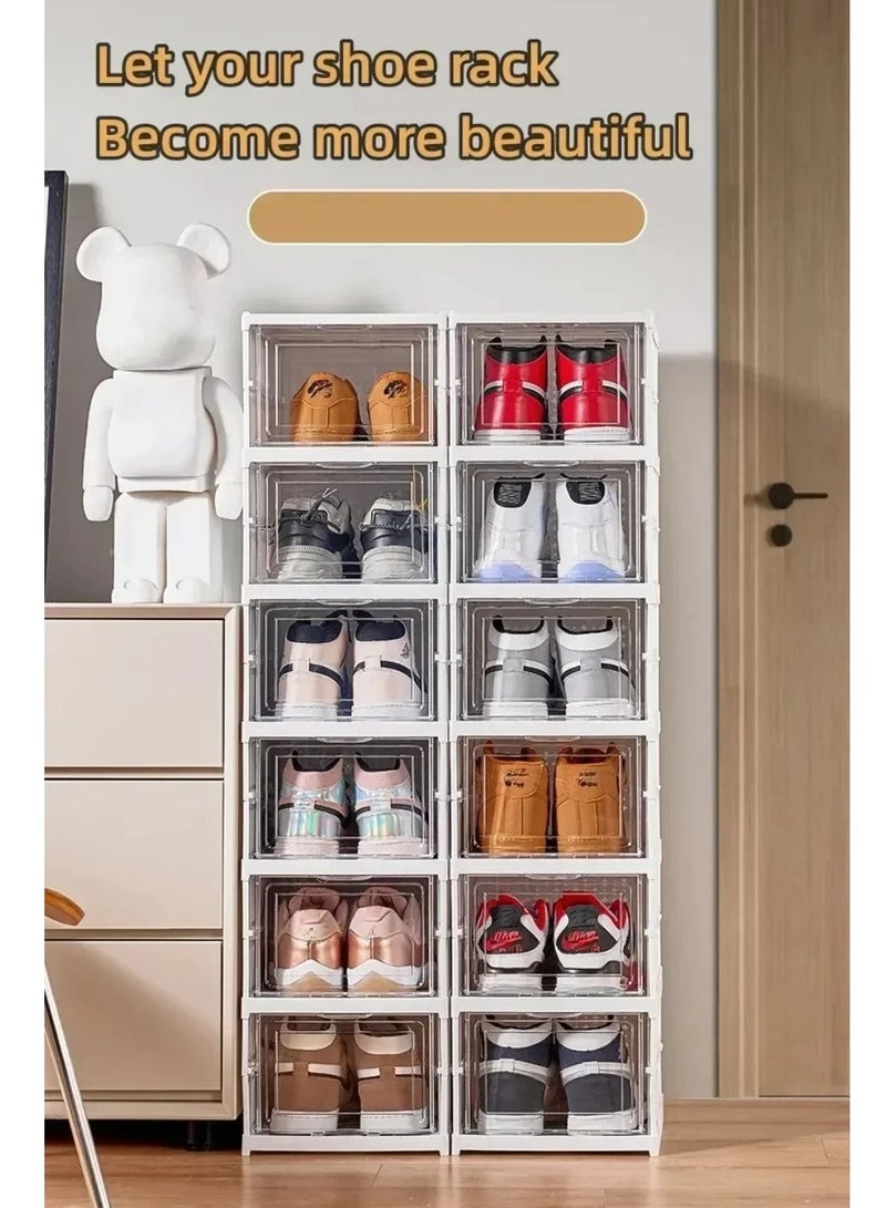 شوبيت منظم تخزين أحذية قابل للطي مكون من 6 طبقات، خزانة متعددة الأغراض لتنظيم الأحذية ذات الكعب العالي والأحذية الرياضية والأحذية الرياضية والنعال  أبيض - Image 2