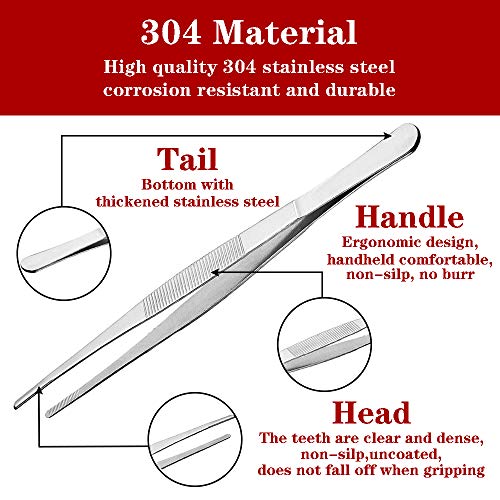 Cyimi Kitchen Tweezers Tongs Stainless Steel 12 Inch Long Tweezers Heavy Duty large food tweezers with Precision Serrated Tips for Cooking (12" Straight) - Image 4