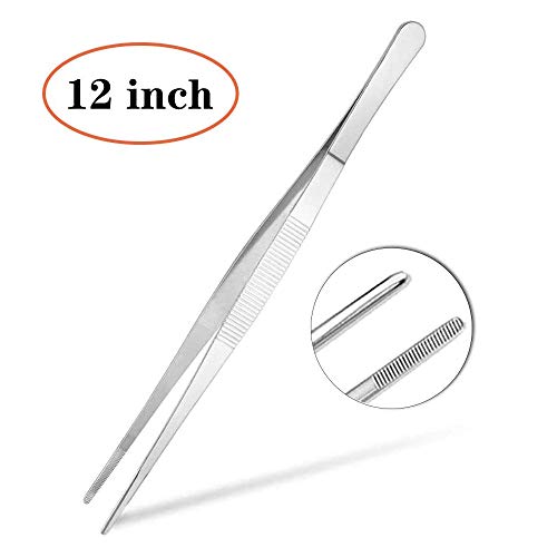 Cyimi Kitchen Tweezers Tongs Stainless Steel 12 Inch Long Tweezers Heavy Duty large food tweezers with Precision Serrated Tips for Cooking (12" Straight) - Image 3