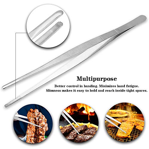 Cyimi Kitchen Tweezers Tongs Stainless Steel 12 Inch Long Tweezers Heavy Duty large food tweezers with Precision Serrated Tips for Cooking (12" Straight) - Image 5