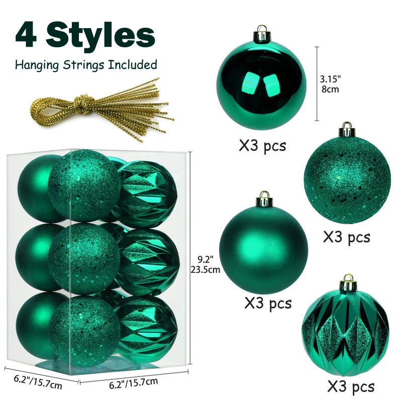 Briful 12pcs 3.15 "" عيد الميلاد الكرة الحلي عازلة الخضراء داكنة ديكورات شجرة عيد الميلاد عيد الميلاد كرات الهالوين الحلي د؟ - Image 2