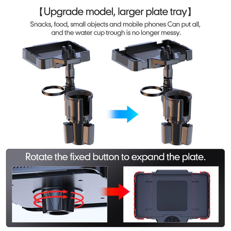 Cup Holder Tray for Car Dual Cap Holder 4IN1 Adjustable Car Cup Holder Multifunctional Car Drink Phone Holders Snack Tray Expander - Image 4