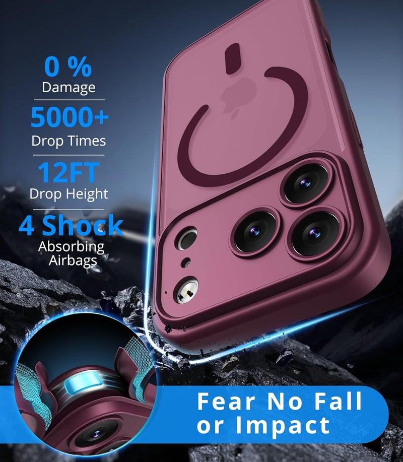 Vansdon Magnetic for iPhone 17 Pro Max Case with 1 Protective Glass, Compatible with Magsafe, Military Standard Drop Protection, Translucent Matte Back, Shockproof Mobile Phone Case, Wine Red - Image 2