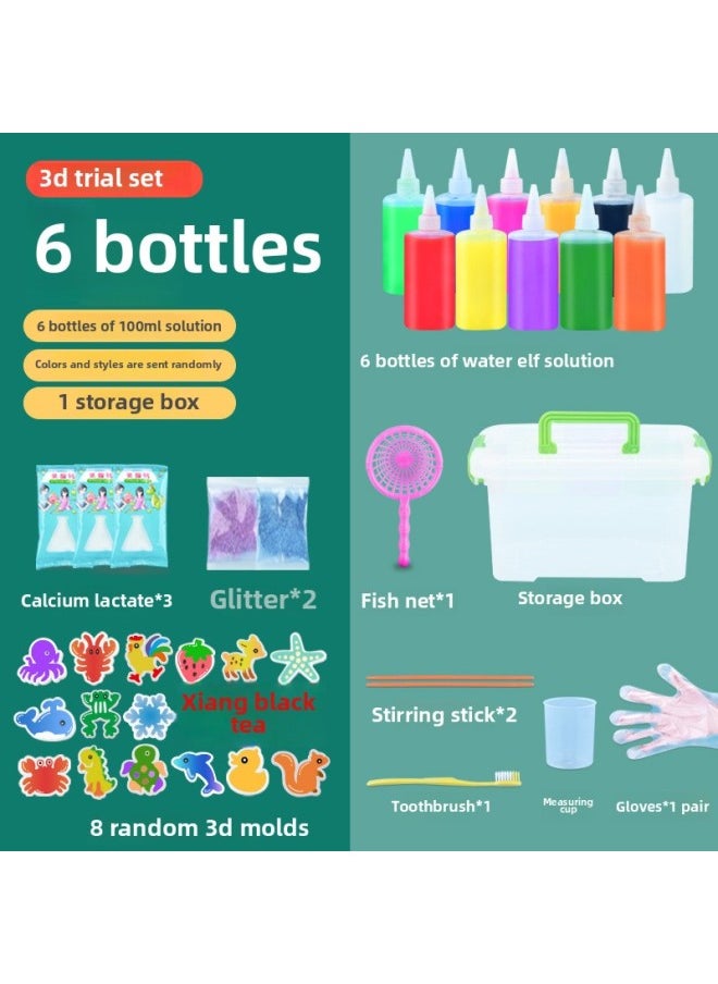 Generic - Magic Water Sprite Water Baby Diy Children Pearlescent Solution Toy Set Handmade Material Stall-Color:3D Trial Version 6 Bottles - Image 1