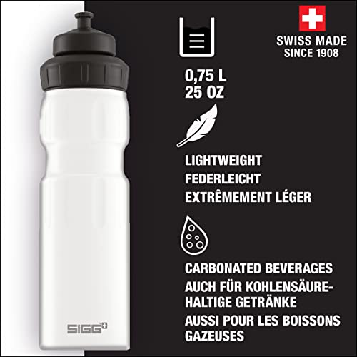 Sigg سيغ - زجاجة ماء رياضية بيضاء - مع غطاء رياضي ثلاثي المراحل - مصنوعة في سويسرا - مضادة للتسرب - خفيفة الوزن - معدنية - خالية من BPA - 25 أونصة - Image 2