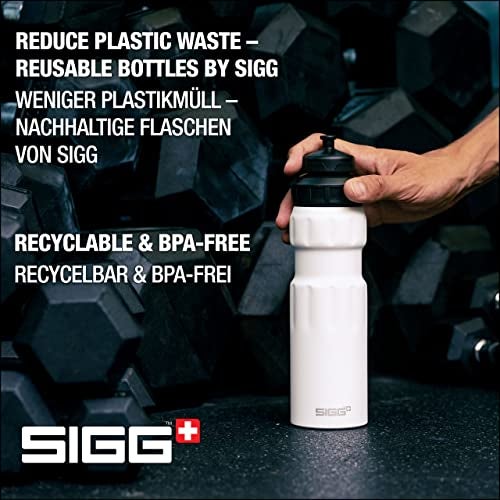 Sigg سيغ - زجاجة ماء رياضية بيضاء - مع غطاء رياضي ثلاثي المراحل - مصنوعة في سويسرا - مضادة للتسرب - خفيفة الوزن - معدنية - خالية من BPA - 25 أونصة - Image 5
