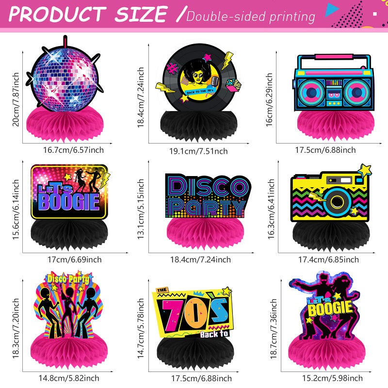 Chinco 9 Pcs 70s Party Decorations Honeycomb Centerpieces Decoration 70's Disco Favors Throwback Boogie Centerpieces Table Toppers Decors for Music Party Supplies Retro Table Decor - Image 2