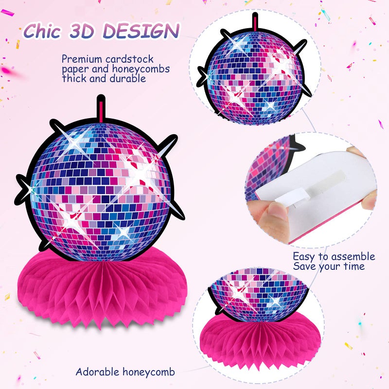 Chinco 9 Pcs 70s Party Decorations Honeycomb Centerpieces Decoration 70's Disco Favors Throwback Boogie Centerpieces Table Toppers Decors for Music Party Supplies Retro Table Decor - Image 3