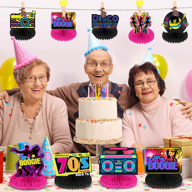 Chinco 9 Pcs 70s Party Decorations Honeycomb Centerpieces Decoration 70's Disco Favors Throwback Boogie Centerpieces Table Toppers Decors for Music Party Supplies Retro Table Decor - Image 5