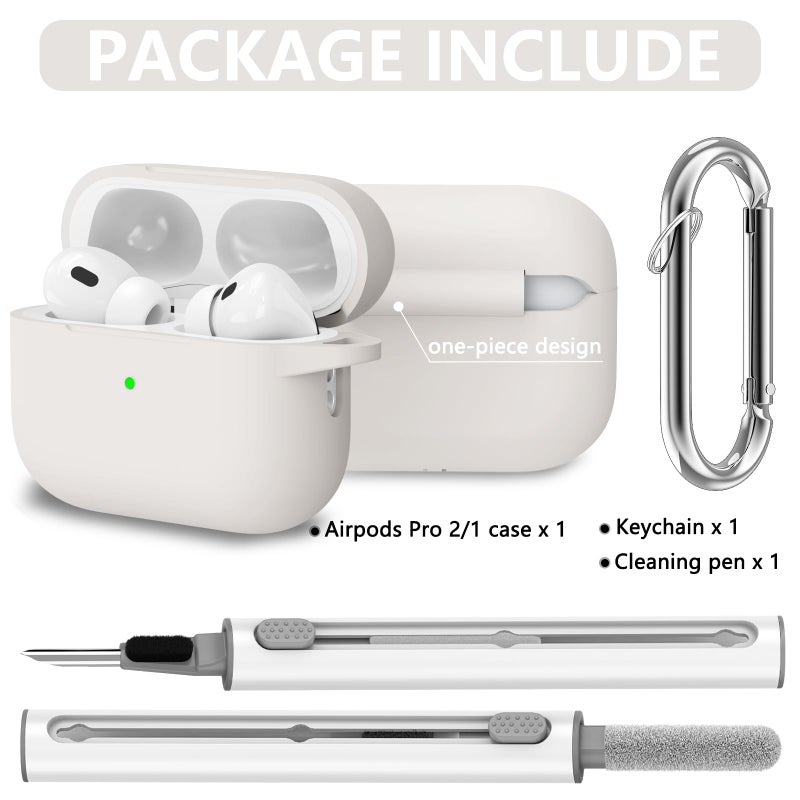 Ljusmicker for AirPods Pro Case Cover with Cleaner Kit,Soft Silicone Protective Cases for Apple AirPod Pro 2nd/1st Generation Case for Women Men,AirPods Pro 2 Case Accessories with Keychain-Stone - Image 2