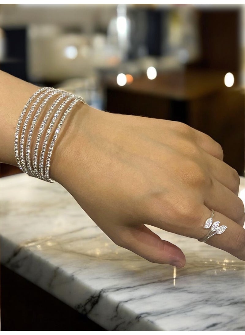 Elegance Elegant & High Quality Women's Jewellery Set Contains One Size Bracelet & Ring 925 Silver Plated Inlaid With Shiny Zirconia - Image 4