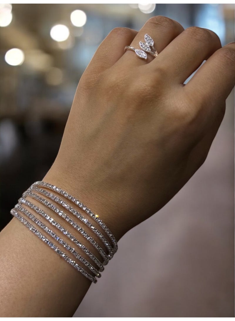 Elegance Elegant & High Quality Women's Jewellery Set Contains One Size Bracelet & Ring 925 Silver Plated Inlaid With Shiny Zirconia - Image 2