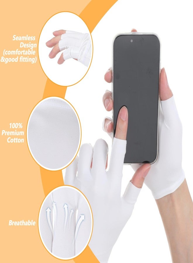 Bremorou 4 Pairs White Cotton Fingerless Gloves Moisturizing Gloves for Men Women Cut 5 Fingertips Fingerless Touchscreen Design for Dry Hands Sleeping Eczema Spa Treatment Overnight Hydration Gifts - Image 5