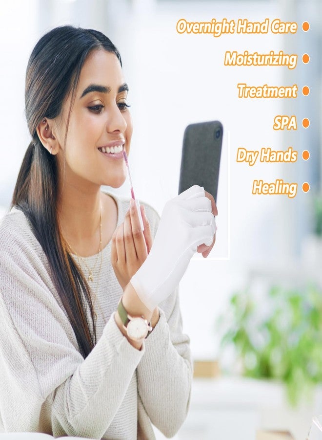 Bremorou 4 Pairs White Cotton Fingerless Gloves Moisturizing Gloves for Men Women Cut 5 Fingertips Fingerless Touchscreen Design for Dry Hands Sleeping Eczema Spa Treatment Overnight Hydration Gifts - Image 4