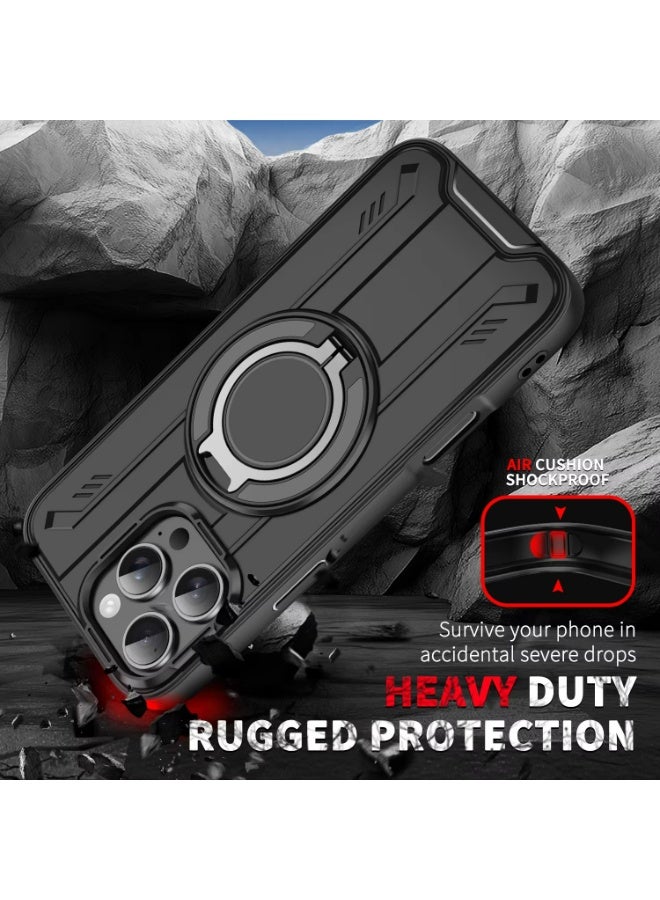 إكس ليفيل جراب مغناطيسي لهاتف iPhone 17 Pro Max، متوافق مع MagSafe، مقاوم للسقوط من ارتفاع 10 أقدام، مع مسند حلقي دوار 360 درجة، مقاوم للصدمات، مناسب لهاتف iPhone 17 Pro Max، لون أسود. - Image 2