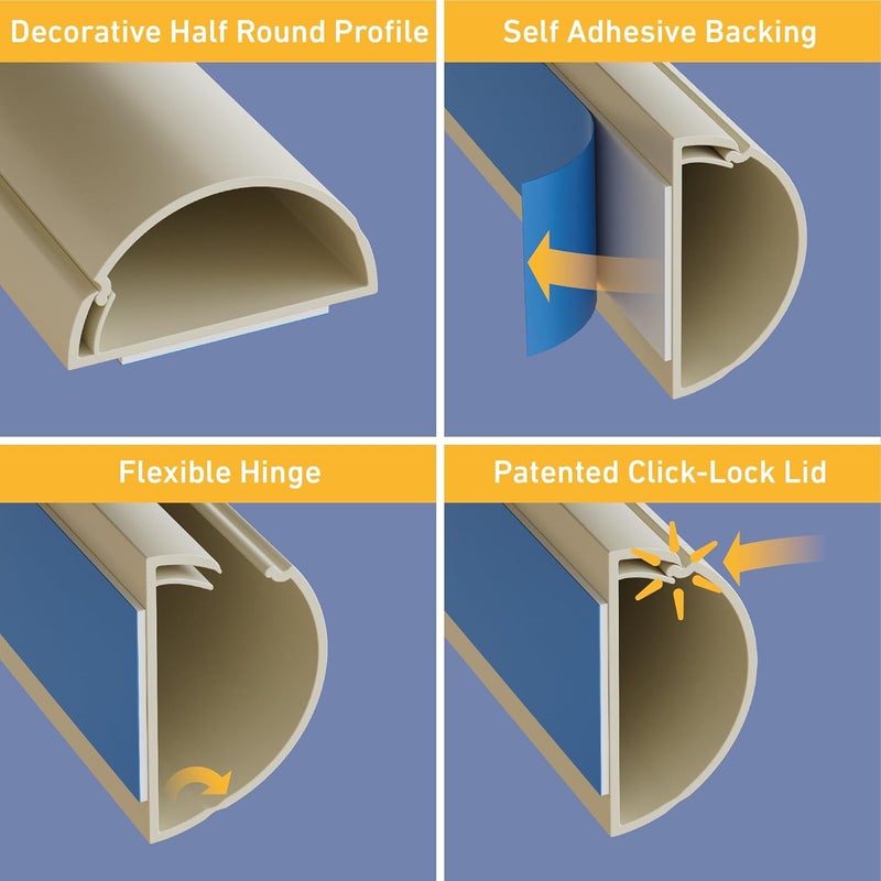 D-Line 157in Cord Cover Kit, Self-Adhesive Wire Hiders, Paintable Cable Raceway to Hide Wires on Wall, Electrical Cable Management - 10x 15.7 Lengths & 19 Accessories - 1.18" (W) x 0.59" (H) - Beige - Image 3
