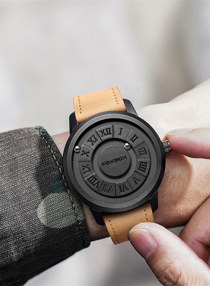 فوكس بوكس ساعة كوارتز رجالية مبتكرة بميزة التمرير المغناطيسي للرجال ساعات مقاومة للماء - 42 مم - أسود - Image 3