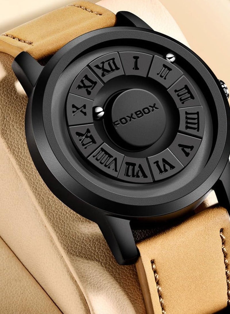 فوكس بوكس ساعة كوارتز رجالية مبتكرة بميزة التمرير المغناطيسي للرجال ساعات مقاومة للماء - 42 مم - أسود - Image 1