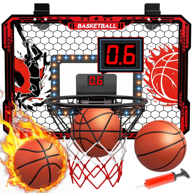 OZMI Over The Door Basketball Hoop Indoor for Kids Mini Basketball Hoop with Balls LightsSound LED Scoreboard2 ModesDoor Hanging Bedroom Toys Gifts for 35 6 7 8 9 10 11 1214 15 Year Old Boys - Image 2