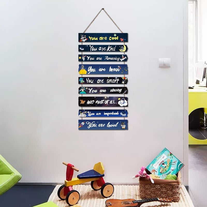 JEVUVU Outer Space Room Decor for Teen Boys Aesthetic, Cool Bedroom Wall Decor for Baby Boy, Navy Blue Kids Wall Art Signs, Fun Stuff Black Decorations for Nursery Bed Room Dorm Classroom Bathroom - Image 5