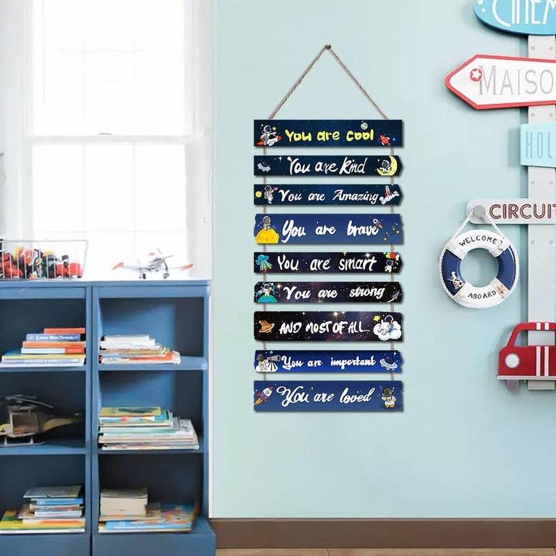 JEVUVU Outer Space Room Decor for Teen Boys Aesthetic, Cool Bedroom Wall Decor for Baby Boy, Navy Blue Kids Wall Art Signs, Fun Stuff Black Decorations for Nursery Bed Room Dorm Classroom Bathroom - Image 3