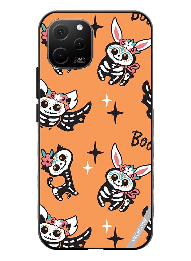 VR CREATIVE Protective Case Cover For Huawei Nova Y61 Skeletons Of Cute Animals On Orange Design Multicolour - Image 1