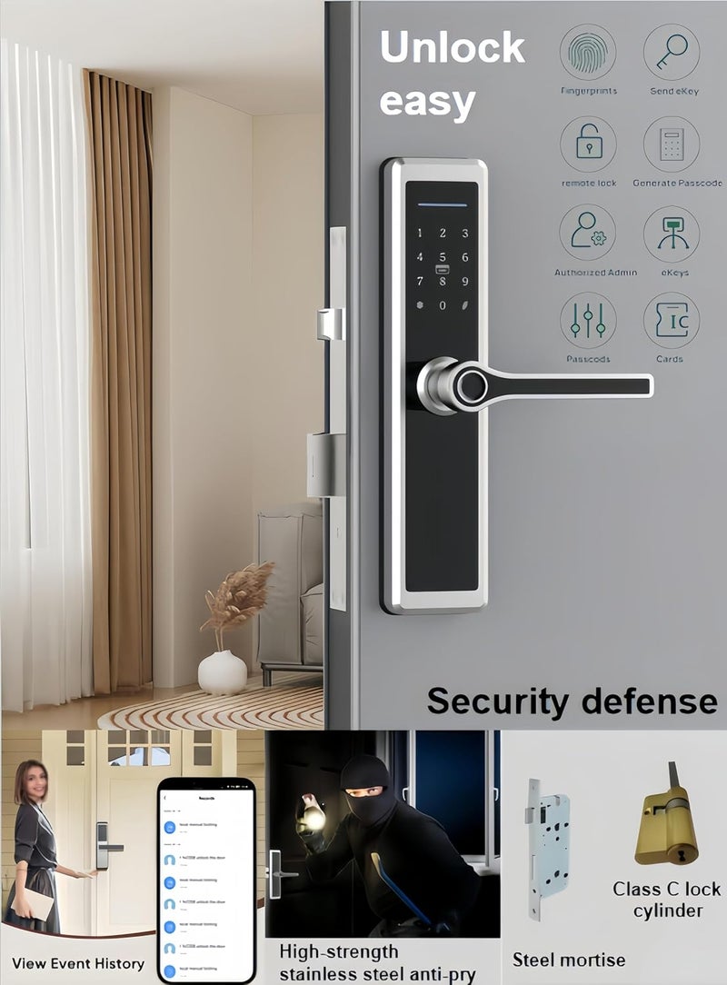 ماكايورون قفل ذكي، إصدار بلوتوث TT Lock، فتح بواسطة بصمة الإصبع، NFC، كلمة المرور، التحكم عن بعد، المفتاح الميكانيكي. مزود بقفل 4585، مقابض قابلة للتبديل لليسار واليمين - Image 2