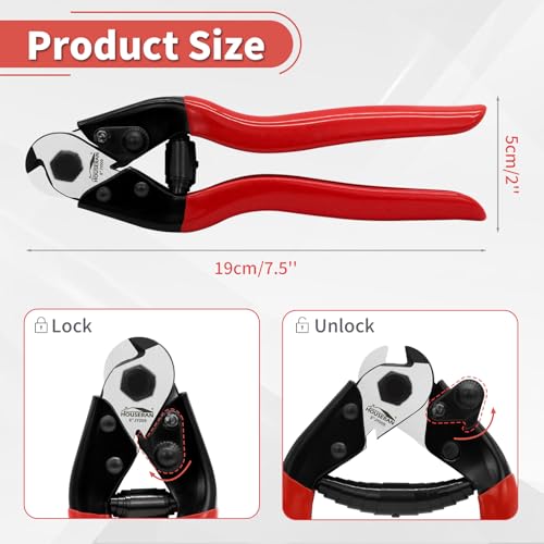 HOUSERAN 8 Inch Wire Rope Cutter Heavy Duty Steel Cable Cutters for 316 Stainless Steel Seal Cutter for Truck Driver Wire Cutters for Fence Aircraft Cable Bike Brake Cable DIY DeckingRailing - Image 3