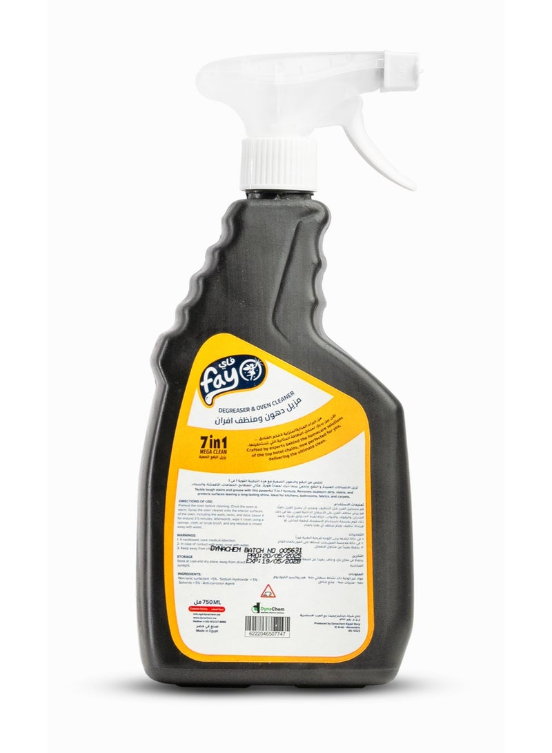FAY 7 in 1 Oven Cleaner & Powerful Degreaser Spray 750ml, Heavy Duty Grease Remover for Kitchen, Grill & Bathroom, Tough Stain & Burnt Food Eliminator, Fabric & Carpet Cleaner - Image 3