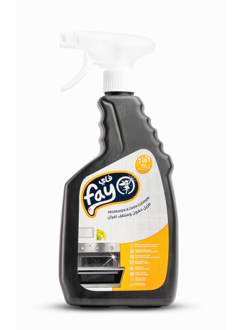 FAY 7 in 1 Oven Cleaner & Powerful Degreaser Spray 750ml, Heavy Duty Grease Remover for Kitchen, Grill & Bathroom, Tough Stain & Burnt Food Eliminator, Fabric & Carpet Cleaner - Image 1