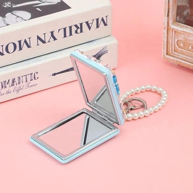 Tera13 TERA 13 Mirror for Makeup 1 Pcs Square Shape Mirror Keyring for Girls Crystal Portable Miror Small Mirror Keychain Mirror for Women Purse Bag Handheld Folding Travel Mirror  - Image 3