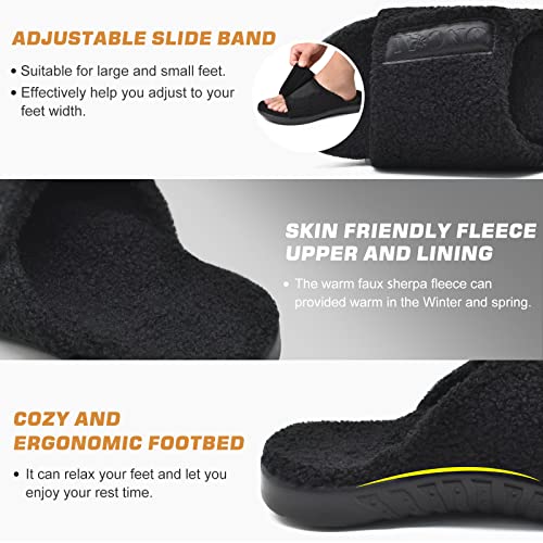 ONCAI Mens House Slippers with Arch Support，Fur Slides with Orthopedic for Plantar Fasciitis Footbed and Adjustable Strap Black Size 10.5 - Image 4