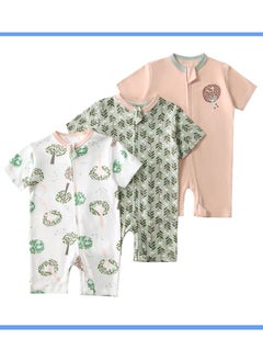 RedMapleTEK 3-Piece Set Of Pure Cotton Jumpsuits For Infants And Young Children With Short Sleeves And Crawling Clothes  - Image 1