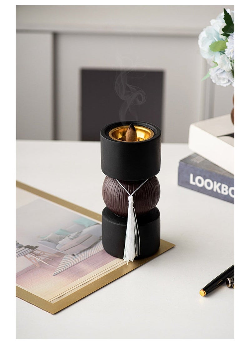 Modern Minimalist Resin Incense Burner, Dumbbell-Shaped with Tassel, 16.8cm Tall - Image 1