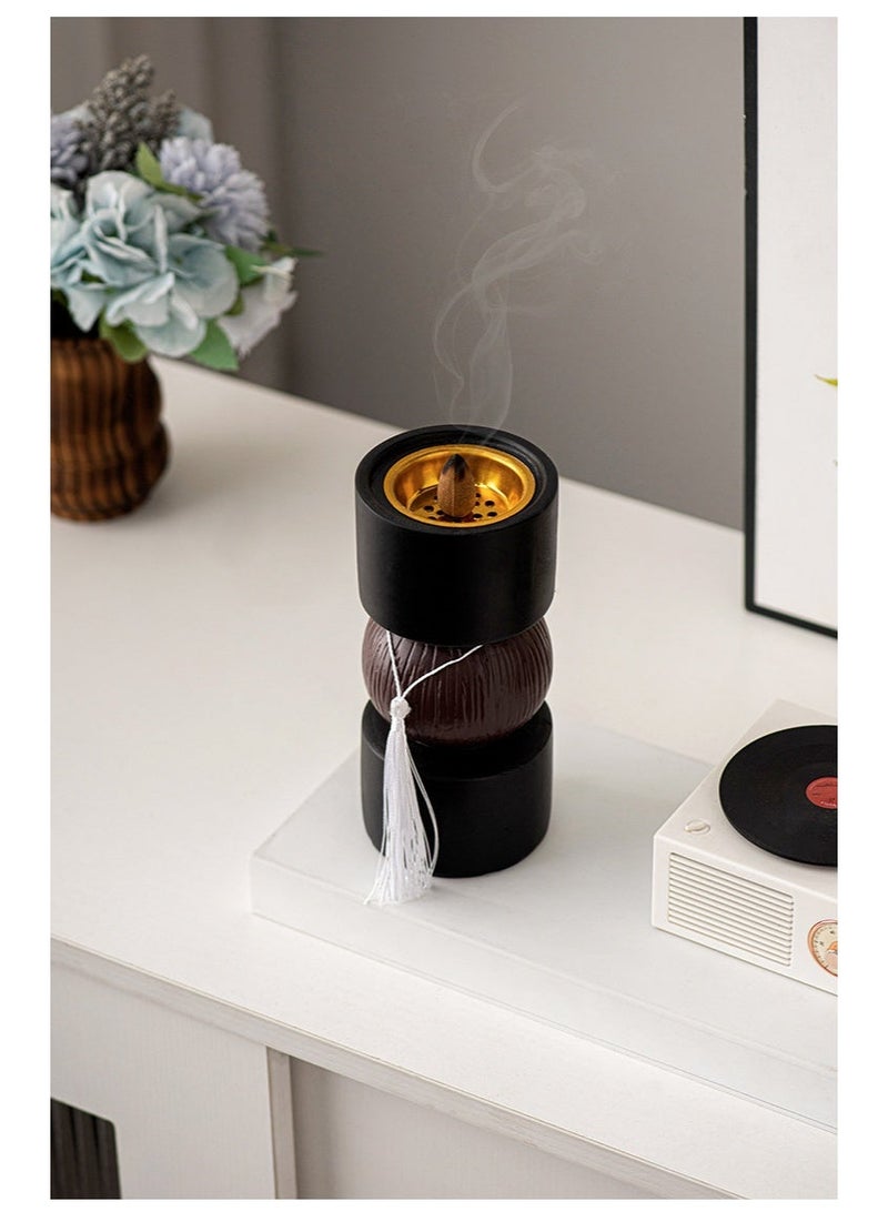 Modern Minimalist Resin Incense Burner, Dumbbell-Shaped with Tassel, 16.8cm Tall - Image 2